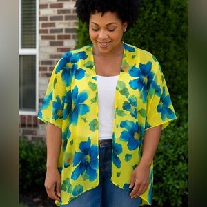Charming Charlie sheer floral kimono open front cardigan women’s size large‎